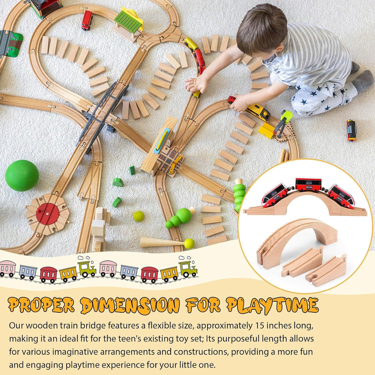 Kigley wooden train track bridge with natural unprinted wood finish and one arch design - view 4