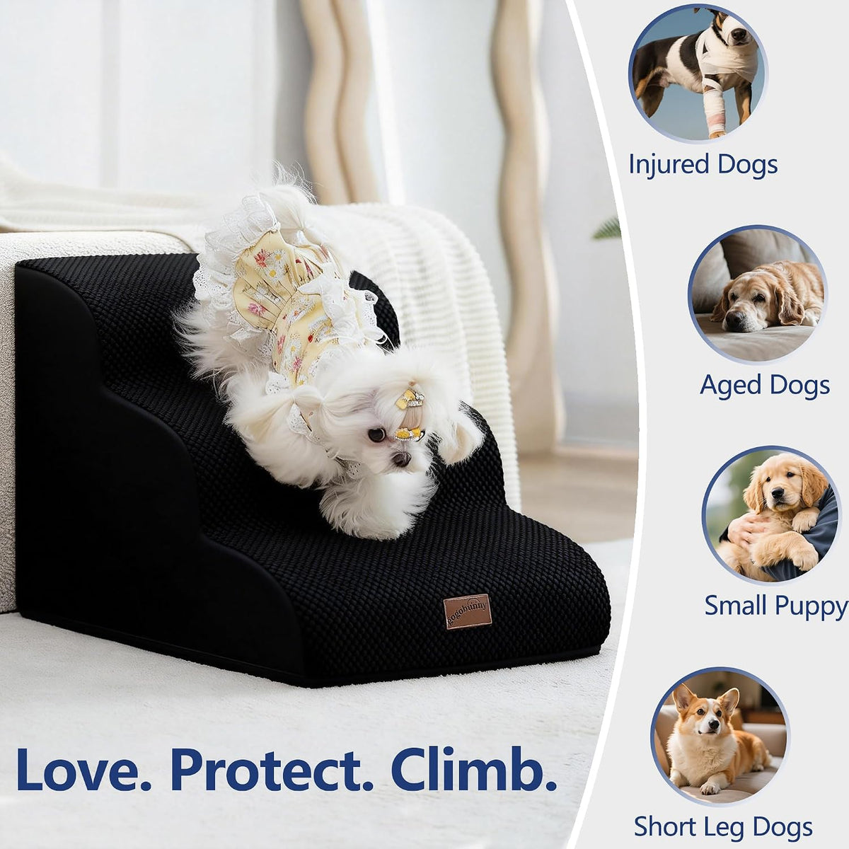 Dog Stairs for Small Dogs, 3-Step Pet Steps for Couch Sofa - Black / 5 / 5-Step (33"D x 15.7"W x 22.6"H) - image 2