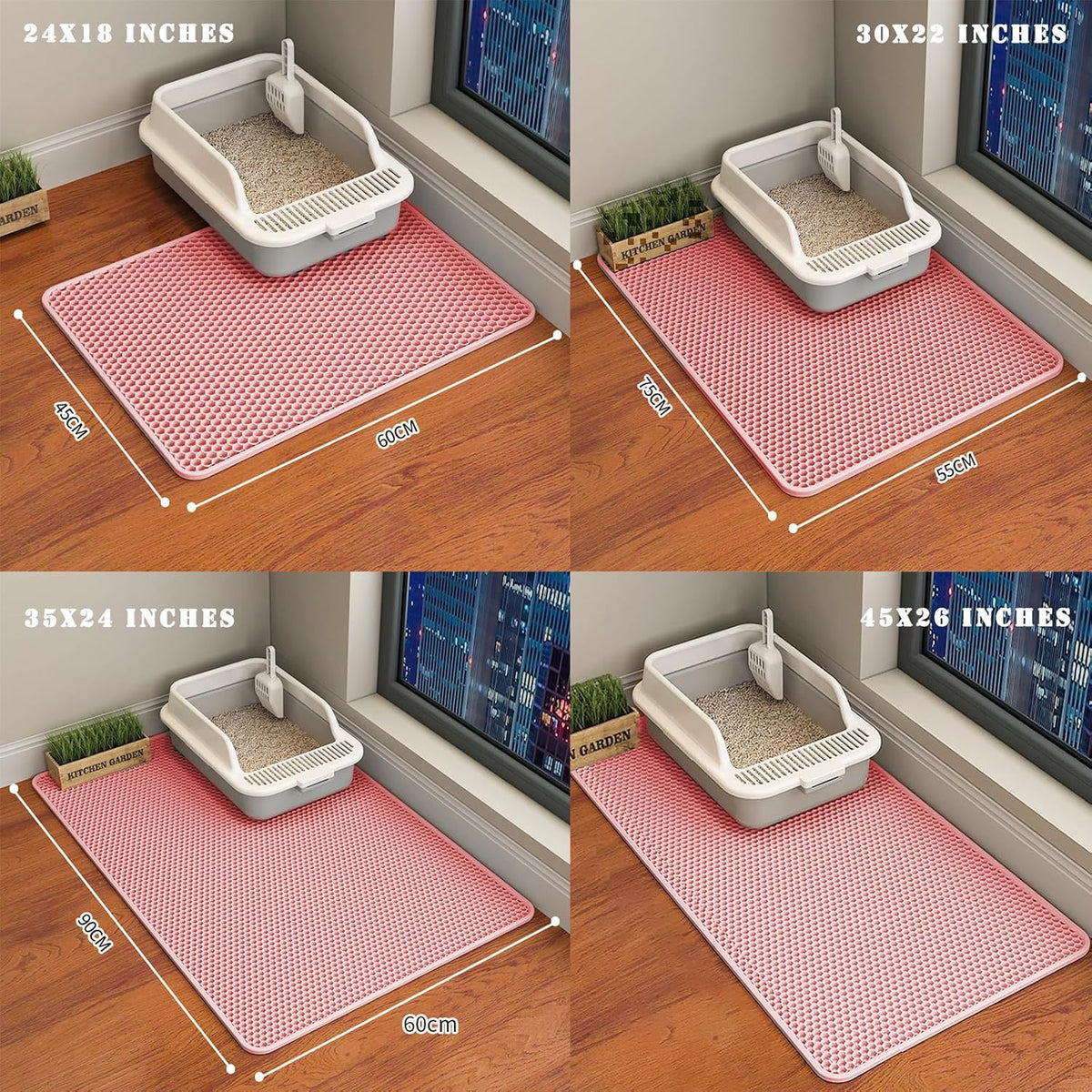 Cat Litter Mat, Honeycomb Double Layer Litter Trapping Mat – Daily Care for Cats - Pink / 24x18 Inches - image 2
