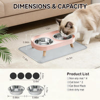 Elevated Cat Bowls with Food Mat - Pink - image 4