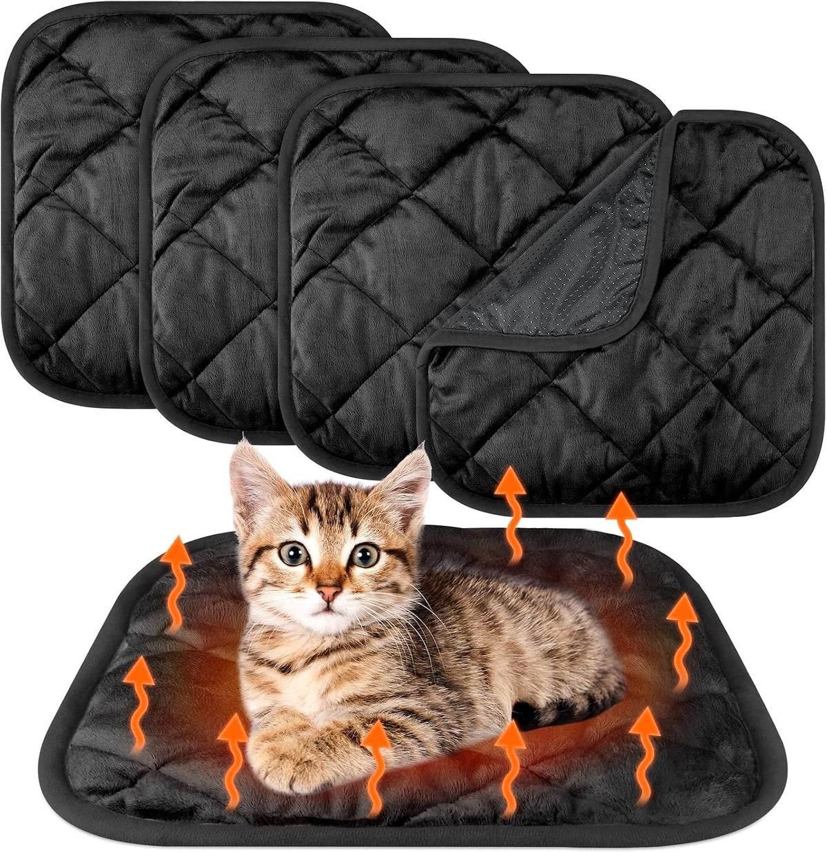 4 Pack Self Heating Cat Pad Self Warming Dog Mat - 16 x 16 Inch / Black