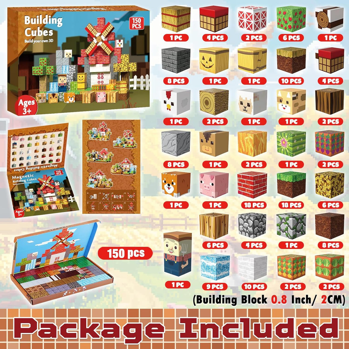 Magneverse Magnetic Blocks, Magnet Building Cubes for Boys Girls - Farm Animals / 150 pcs - image 2