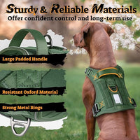 rabbitgoo Dog Harness for Large Dogs No Pull, Tactical Service Pet Vest with Molle and Control Handle, Adjustable and Reflective Military Harness for Easy Walking and Training, Green, L