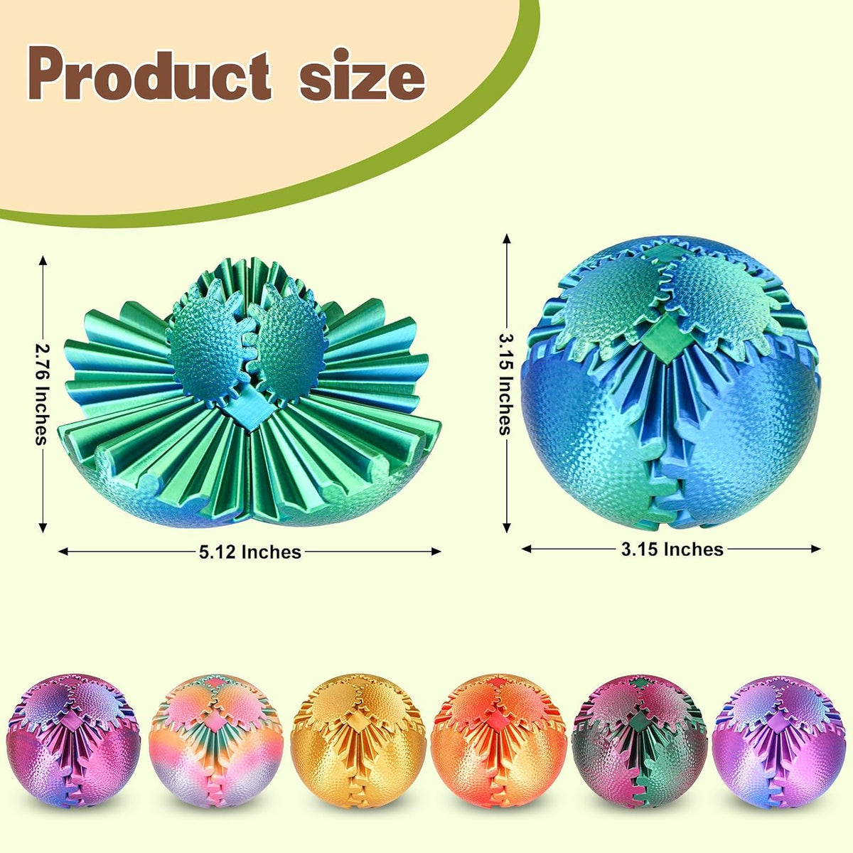 Gear Ball Fidget Toys Steampunk Gear Sphere for Kids - Christmas Green / 8 cm / 3.15 in - image 3
