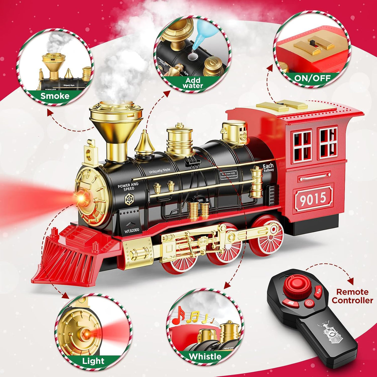 Hot Bee steam locomotive train toy engine with smoke, flashing headlights and sounds - view 3