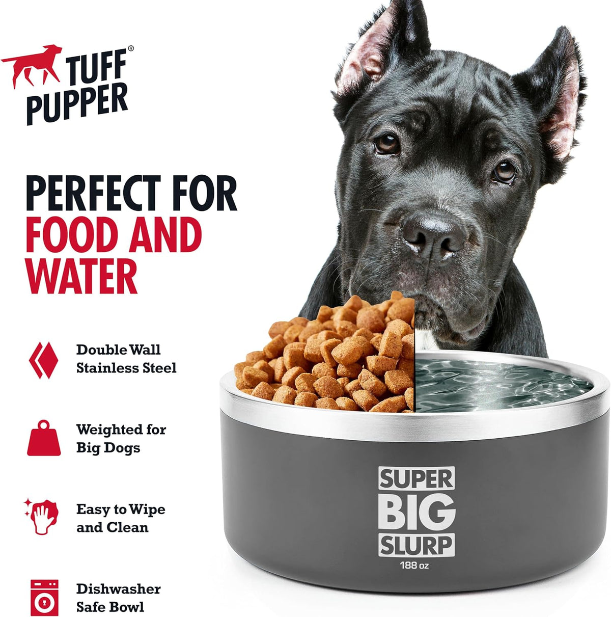 Tuff Pupper 100 oz Heavy Duty Insulated Stainless Steel Dog Bowl - 188oz / Cool Grey - image 4