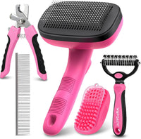 5 PCS Pet Grooming Kit, Dog Brush & Dematting Rake for Long Hair – Essentials for Cats - Pink 5pc