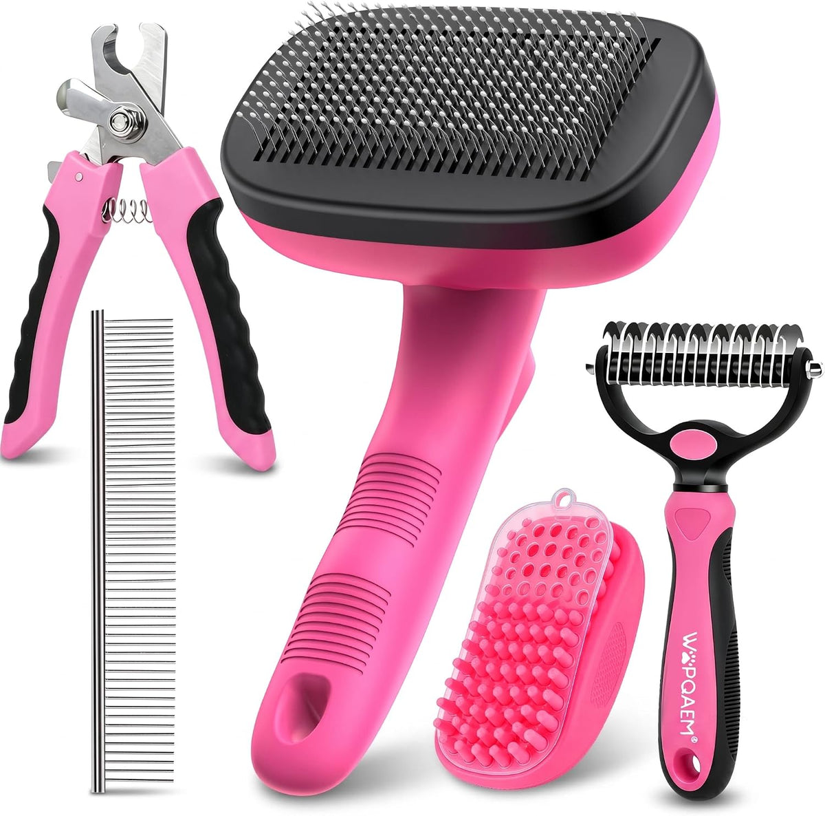 5 PCS Pet Grooming Kit, Dog Brush & Dematting Rake for Long Hair – Essentials for Cats - Pink 5pc