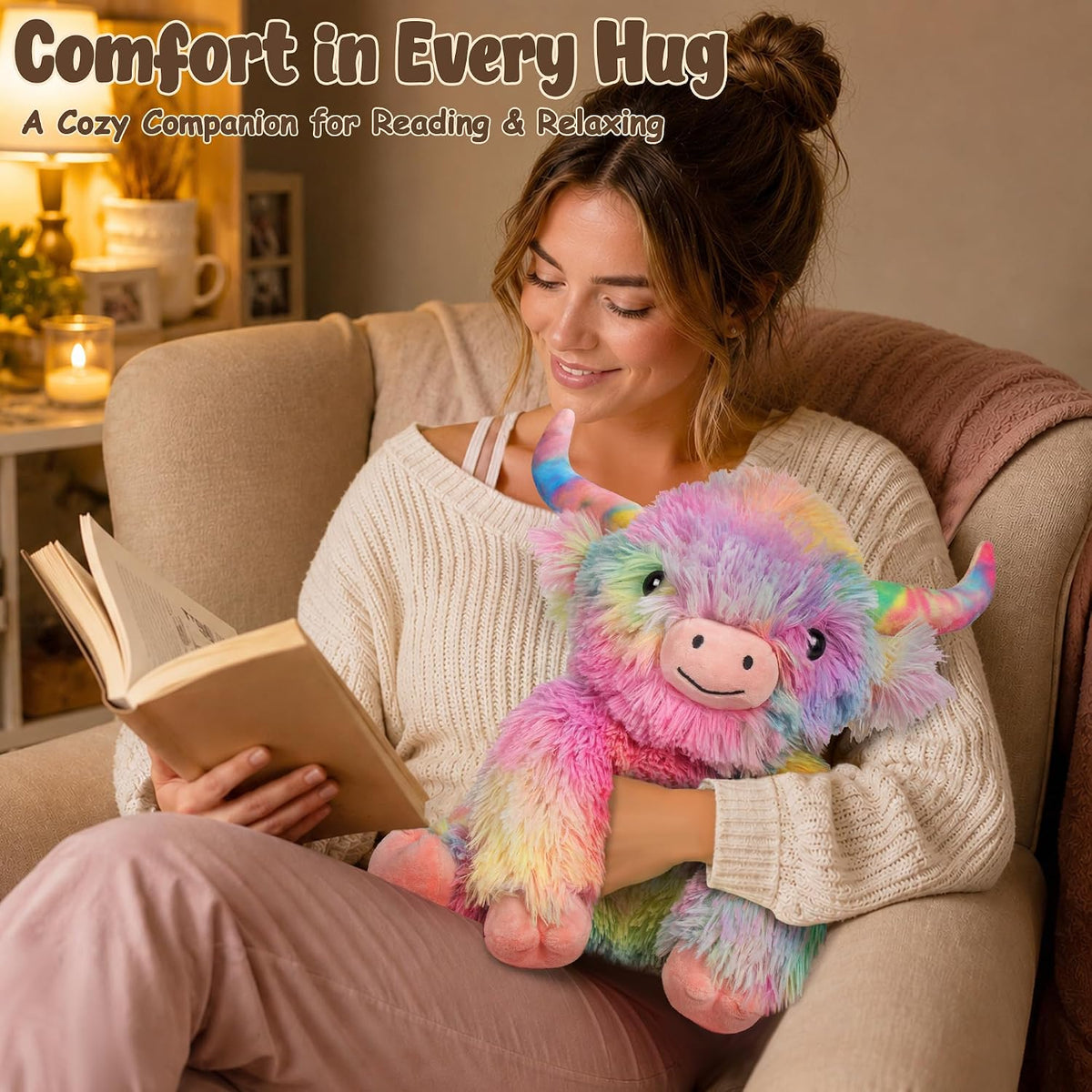 Wepop 5lbs Highland Cow Weighted Stuffed Animals 22in Giant Highland - Highland Cow-colorz - image 3