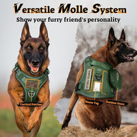 rabbitgoo Dog Harness for Large Dogs No Pull, Tactical Service Pet Vest with Molle and Control Handle, Adjustable and Reflective Military Harness for Easy Walking and Training, Green, XL