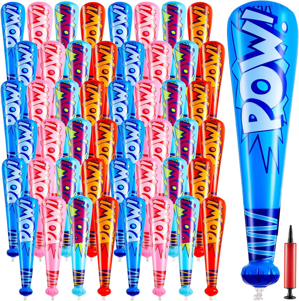 WILLBOND 18 pack 17 inch inflatable baseball bats in red, pink, blue and light blue with pump - view 3