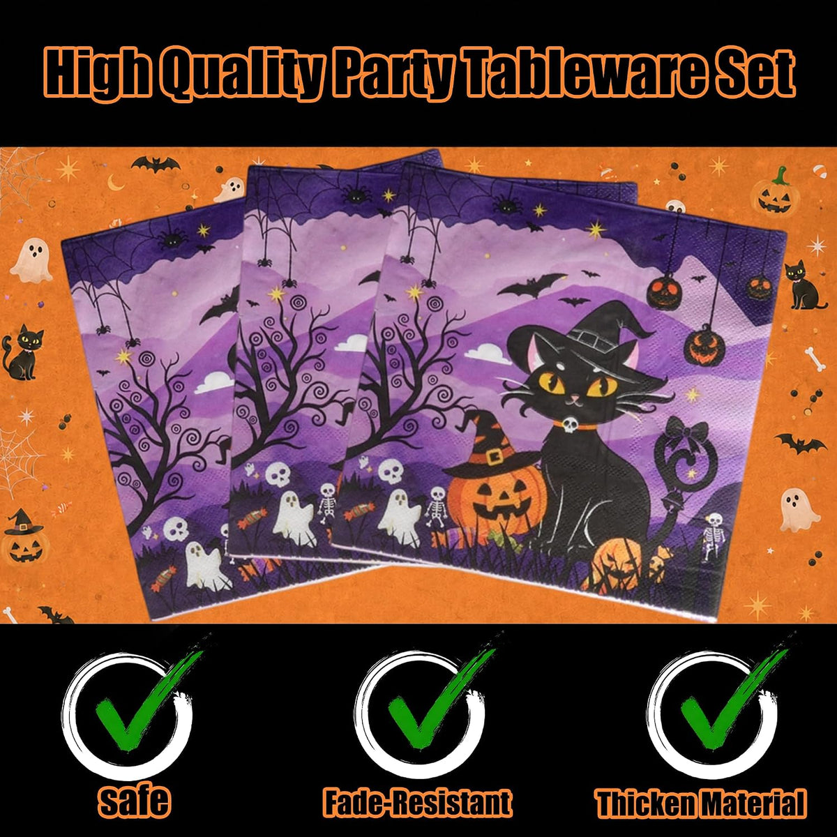 qonimi Halloween plates and napkins set, 75 piece disposable tableware - view 18