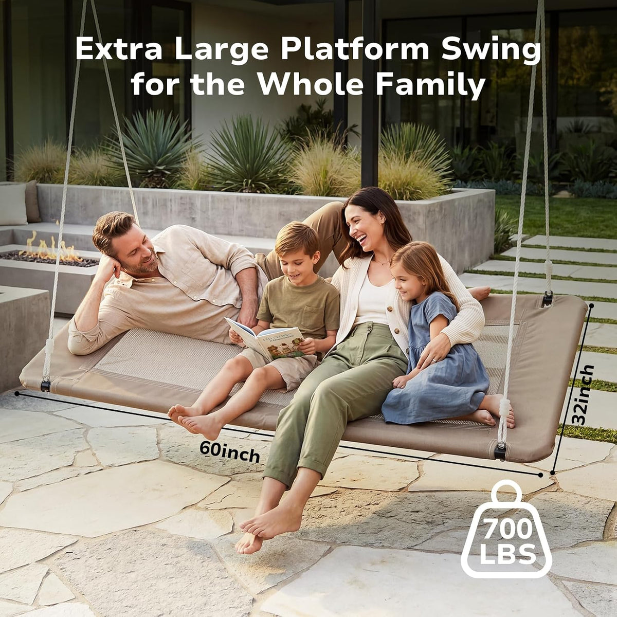 Trekassy 700lbs 60" Large Rectangle Platform Tree Swing for Kids - Beige - image 3
