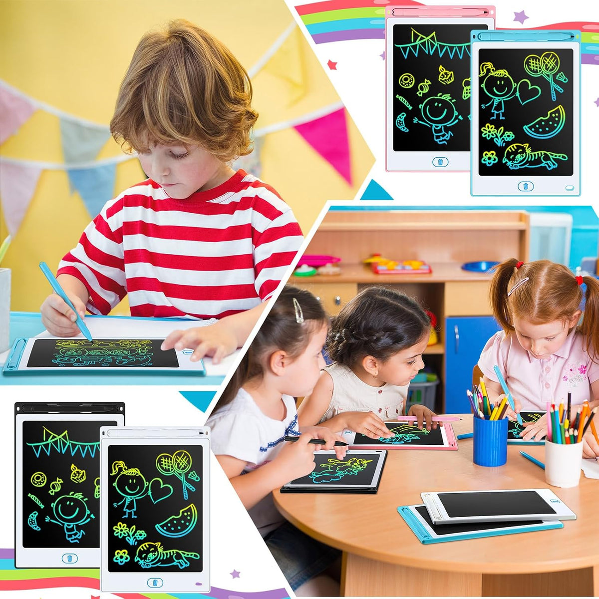 Tinlade 12 Pack LCD Writing Tablet for Kids - Pink, Blue, White, Black / 8.5 Inch - image 3