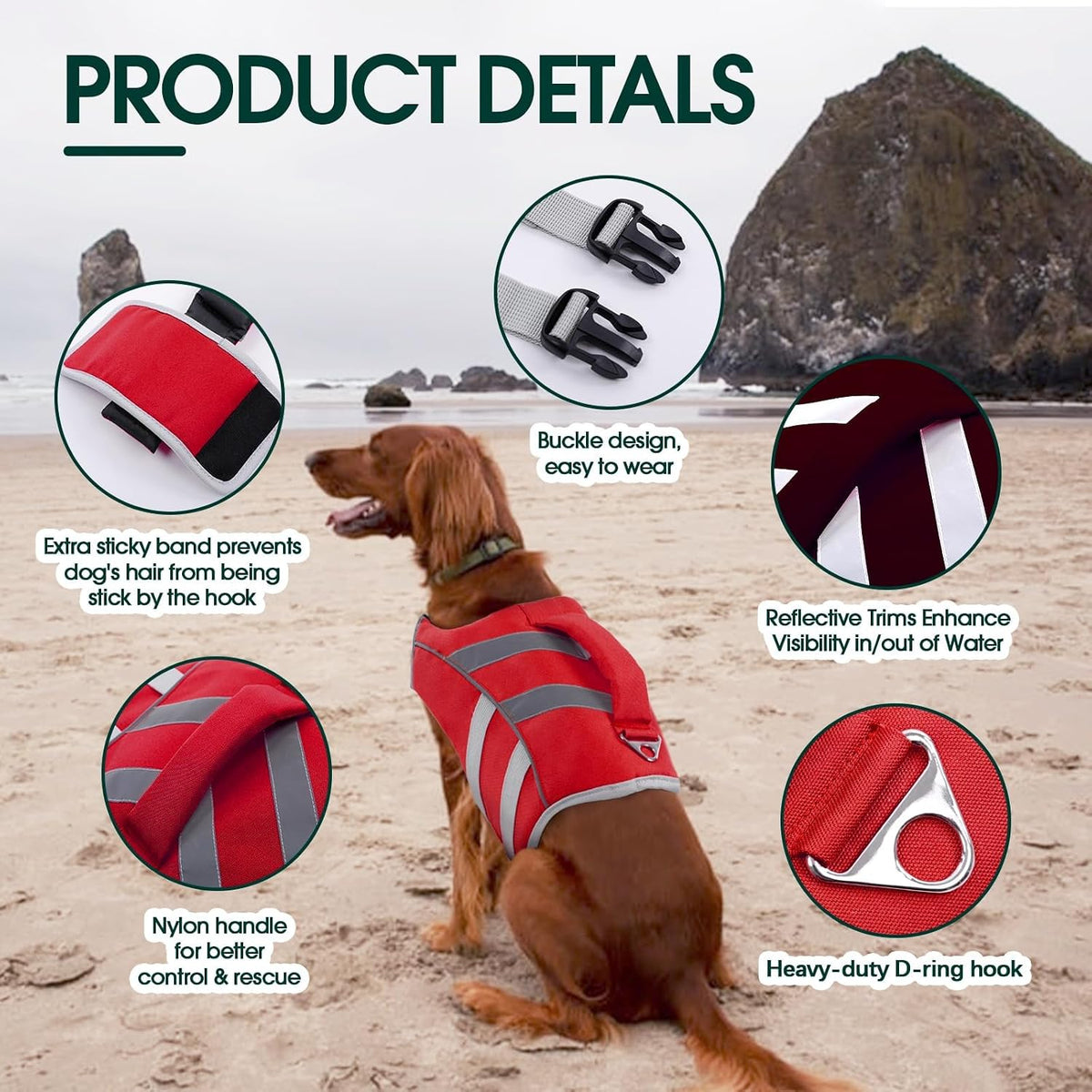 Kuoser Reflective Dog Life Jacket - XXL (Chest Girth:30.7-38.5'') / Rescue Red - image 3
