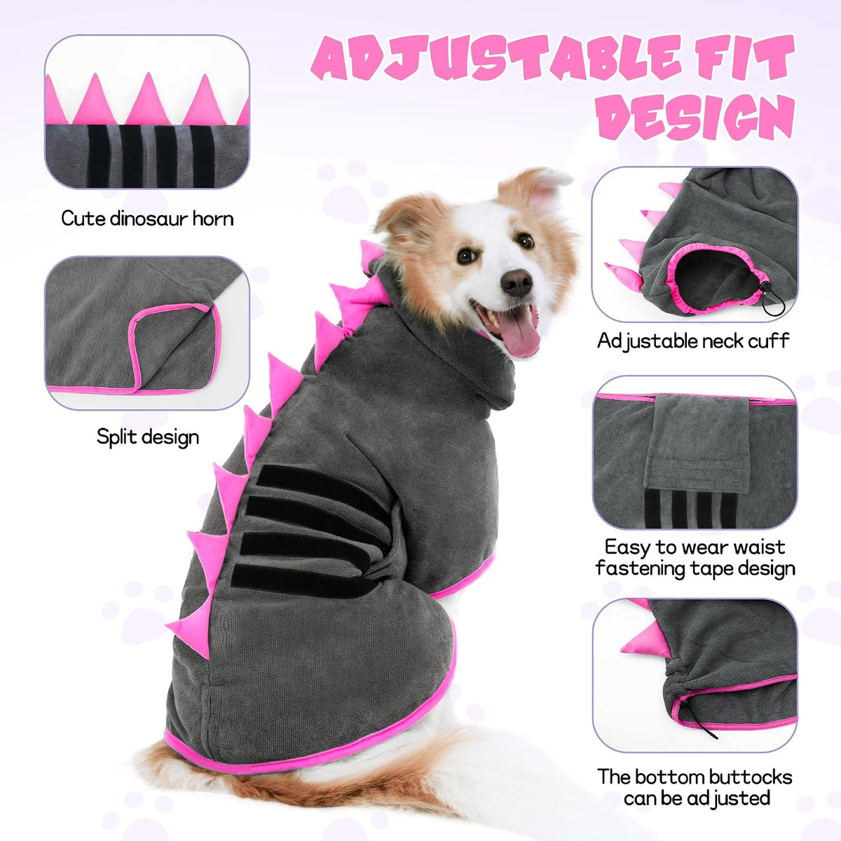 Super Absorbent Dog Bathrobe - Grey, Pink edging / Small - image 3