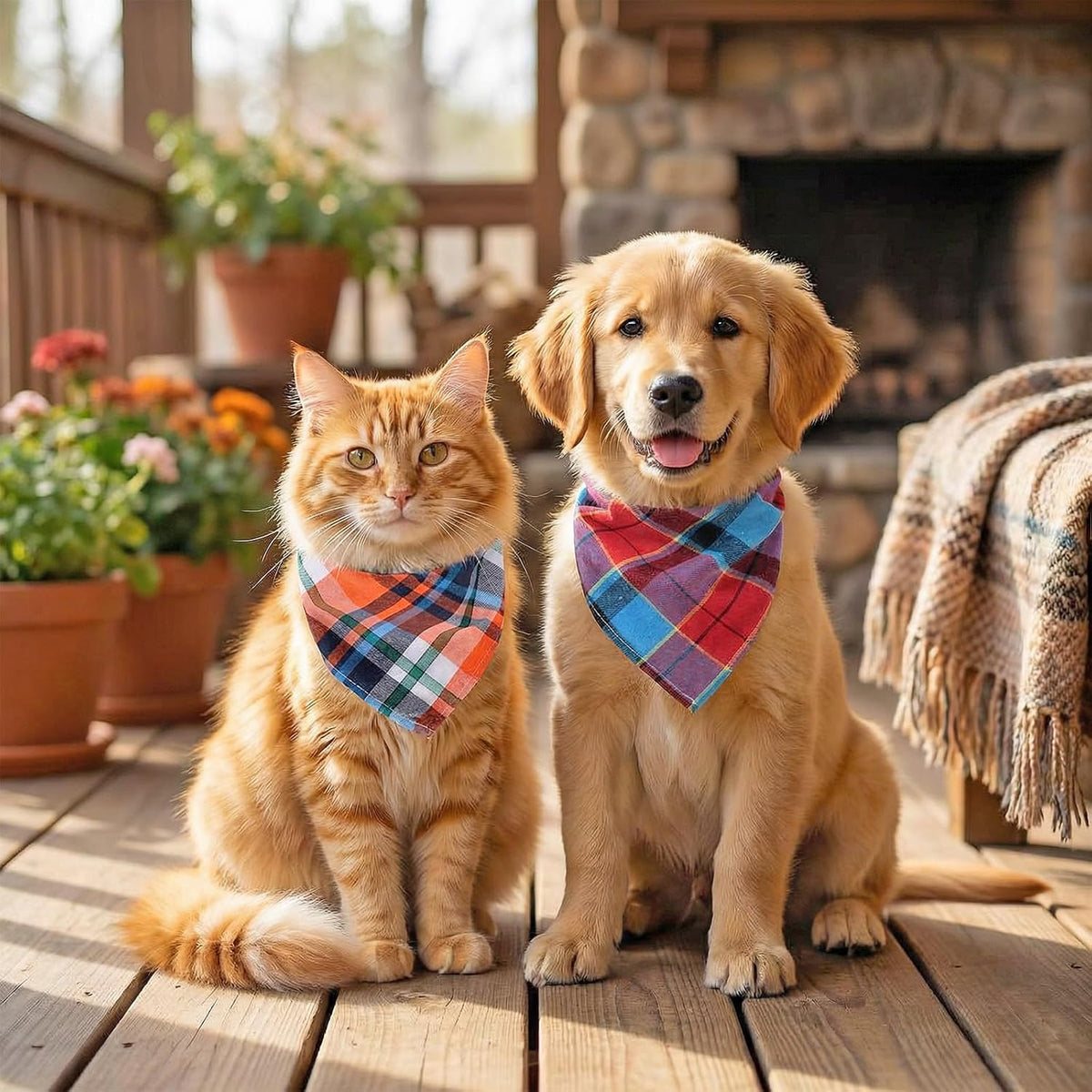 15pcs Dog Bandanas, Dog Scarf Kerchief Bibs Washable Girl Boy Dogs Bandanas Set Cotton Checkered - image 2
