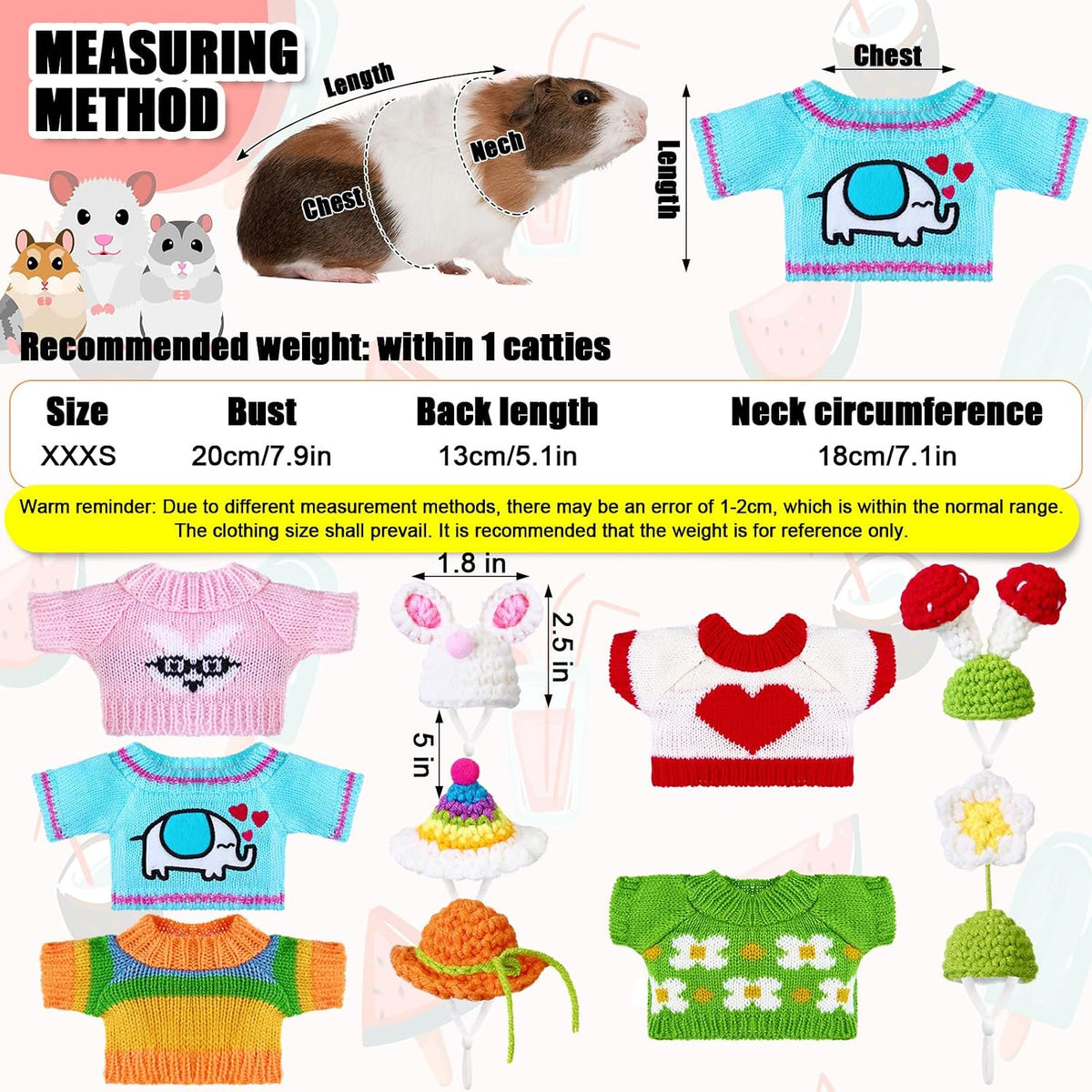 Clysee 10-piece guinea pig clothes set with flannel vests and knitted mini hats - view 13