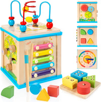 WOODMAM Wooden 7-in-1 Activity Cube - Blue