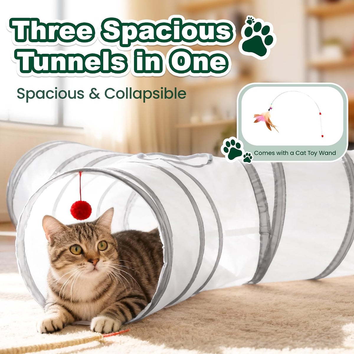 Love's cabin Cat Tunnel for Indoor Cats - White&Light Grey / S (23.6"x13"x11") - image 4