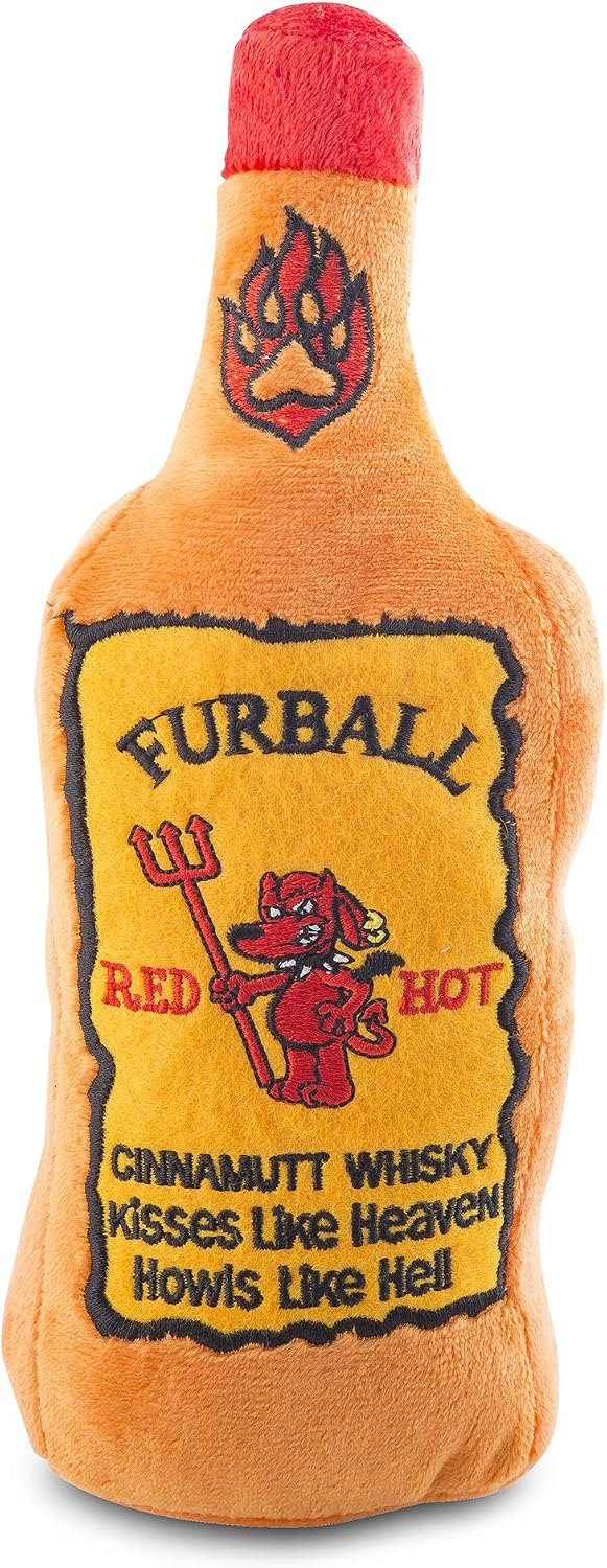 Haute Diggity Dog Woofford Reserve Bottle Plush Dog Toy - Furball Cinnimutt (Red, Black, Brown) / One Size
