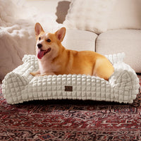 Cat Couch Bed with Fluffy Faux Rabbit Fur for Indoor Cats - Off White / Large: 36"L x 27"W x 10"Th
