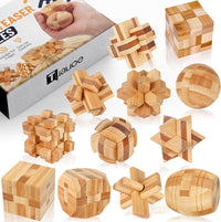 Tuauoe wooden brain teaser puzzles, 12 natural wood Kongming locks