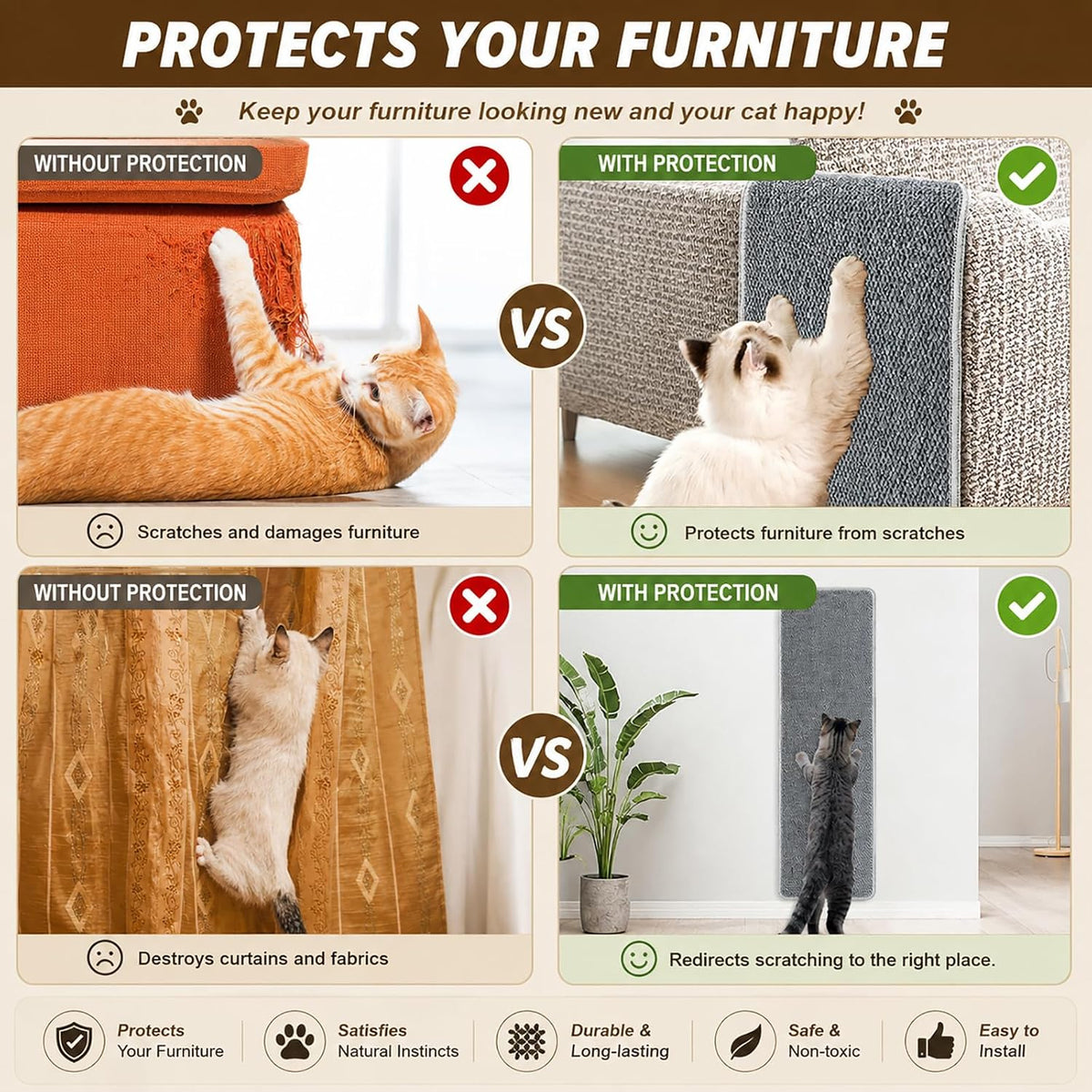 FHTONGE 71x15.8" Thickened Cat Wall Climbing Carpet with 16 Fixed - Highclass Grey / 71x15.8"(180x40cm) - image 4