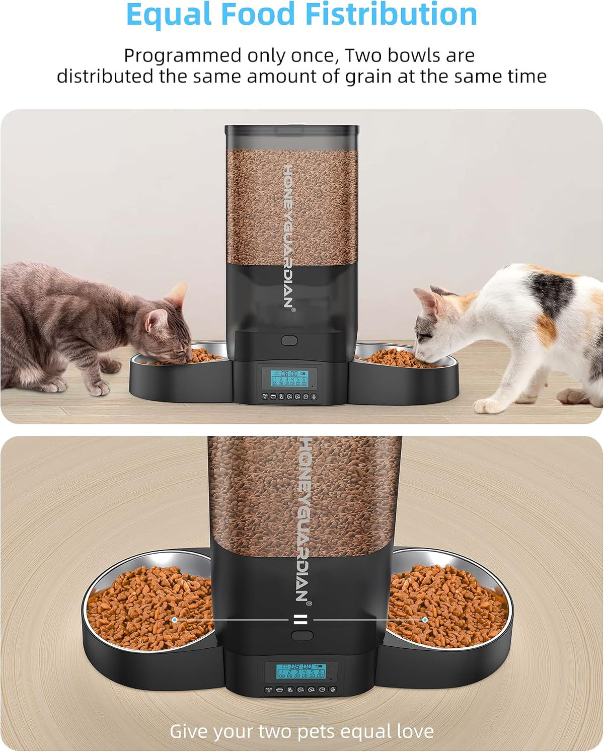 HoneyGuaridan Automatic Cat Feeder for 2 Cats - 5L - image 4