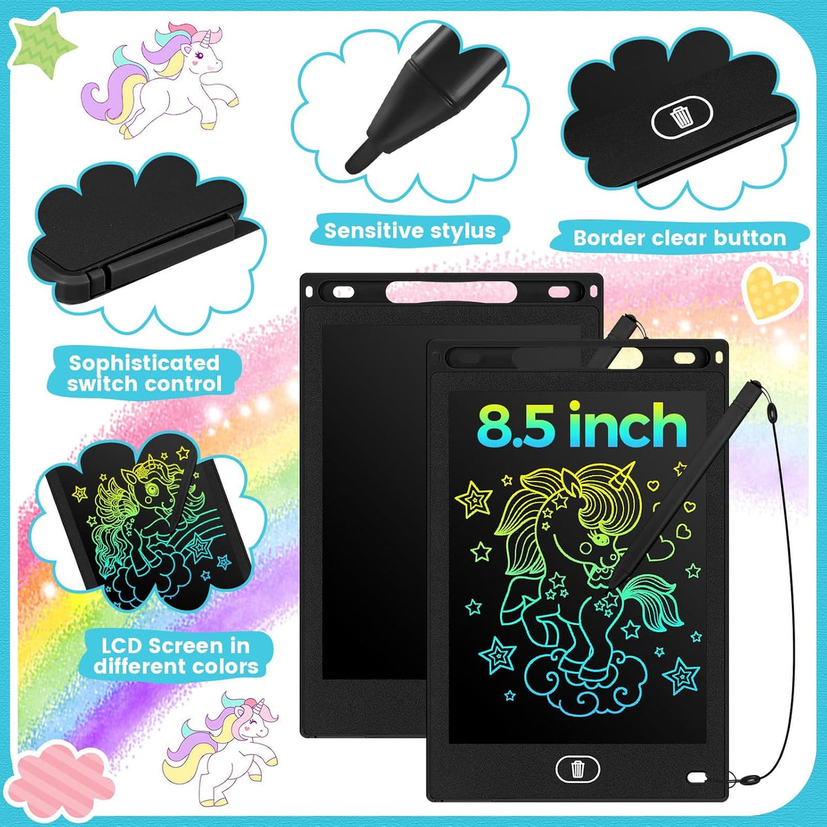 Tinlade 12 Pack LCD Writing Tablet for Kids - Black / 8.5 Inch - image 2