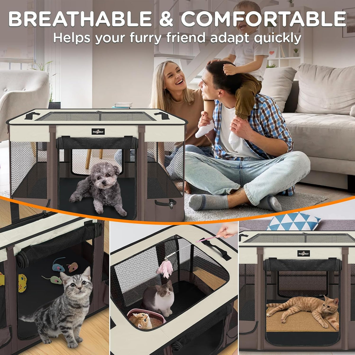 Foldable Pet Kitten Playpen - Brown 03 / Medium(32''×24''×21.5'') - image 4