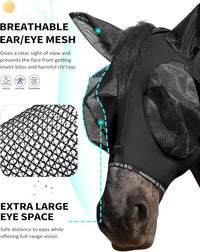 Harrison Howard Horse Fly Mask with Forelock Opening Stretch Breathable and Comfortable for Horses UV -Protection Black M