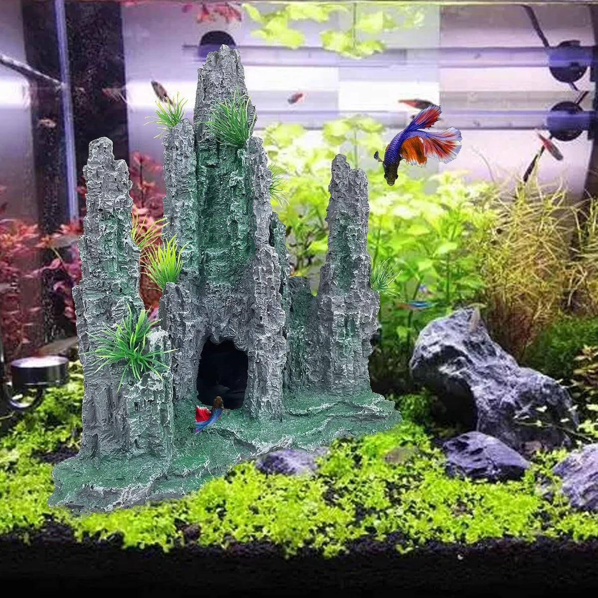 Extra Large Aquarium Decorations Large Fish Tank Rocks Hideout – Essentials for Fish - Muti Peak Large Mountain View - image 2
