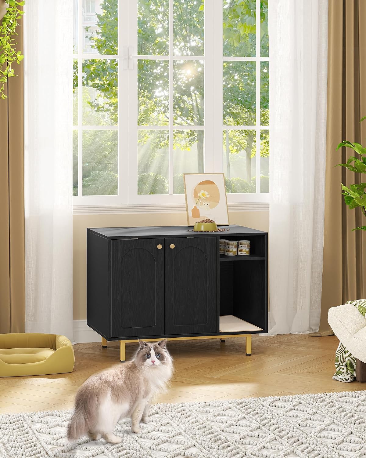 Hzuaneri Cat Litter Box Enclosure - Black and Gold / 31.4"L x 19.6"W x 24"H - image 2