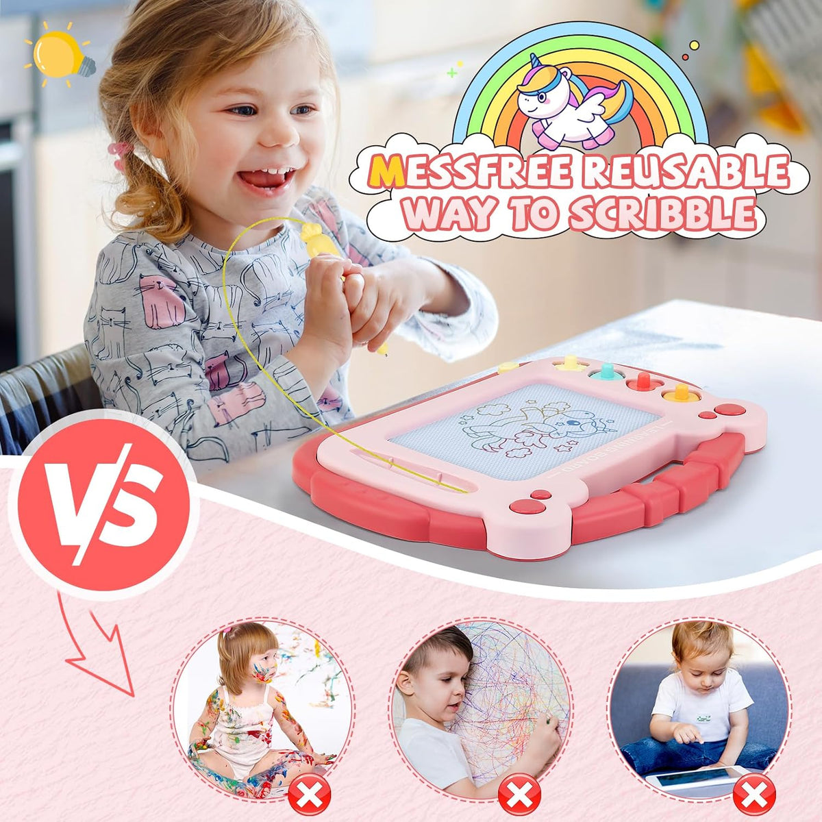 HCFJEH Magnetic Drawing Board for Kids Ages 3+ - Pink & Red - image 3