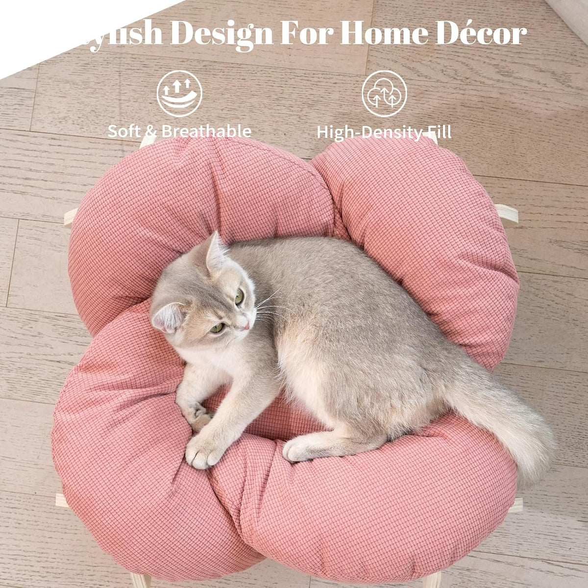 Elevated Cat Bed for Indoor Cats Couch Sofa Flower – Essentials for Cats - Pink - image 3