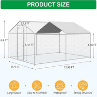 Large Metal Chicken Coop, Walk-in Chicken Run Pen with Waterproof Cover, Spire Roof Poultry Cage Run for Outdoors, Backyard, Farm(9.7'Wx12.99'Lx6.4'H)