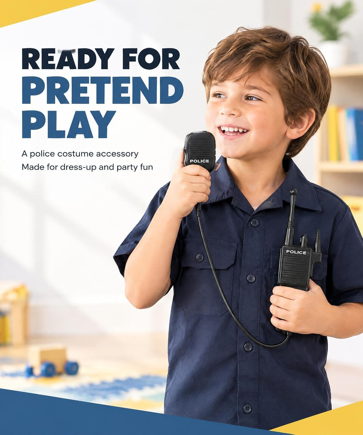 Dress Up America black police walkie talkie toy radio and microphone set - view 2