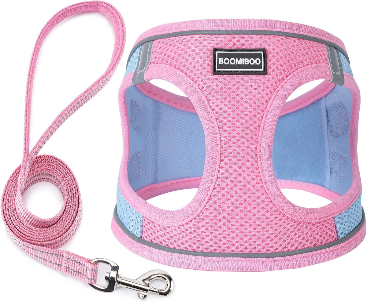Dog Harness with Leash Set, Step-in Adjustable Puppy Pet Vest - Pink Green / L(Chest:18"-20")