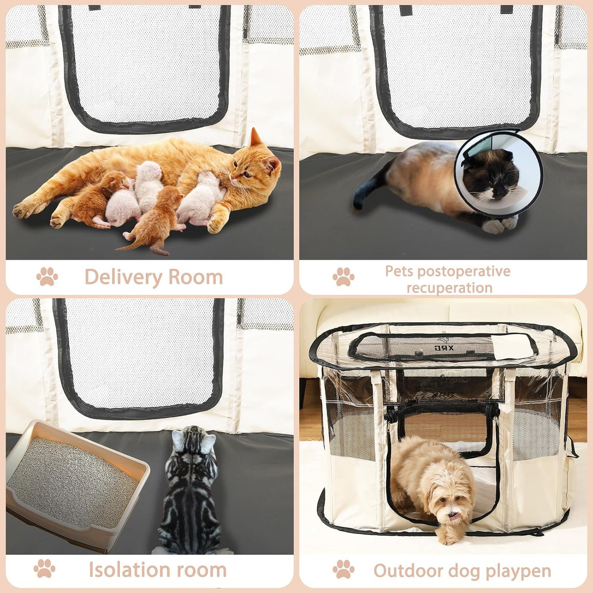 Foldable Pet Cat Playpen, Indoor Cat cage Crates S - Beige / Large（35.4"L x 27.6"W x 23.6"H） - image 4