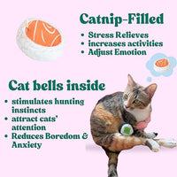 5 Pack Sushi Cat Toys, Interactive Catnip with Bells Inside Kitten Boredom Relief, Soft and Durable, Indoor Kitty Exercise Pet Toys