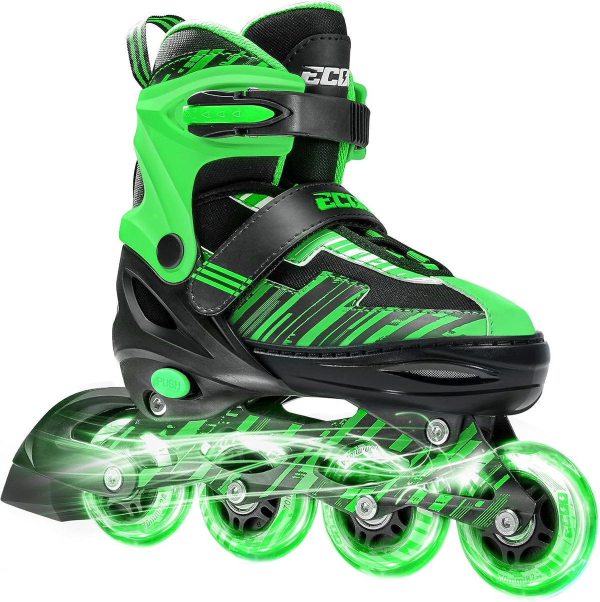 Adjustable Inline Skates for Kids Ages 4-12 – Fun for Kids & Family - Green & Black / Small-Little Kids(11j-13j US）