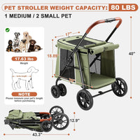 Medium Dog Stroller, Dual Entry One-Touch Folding - Green - image 2