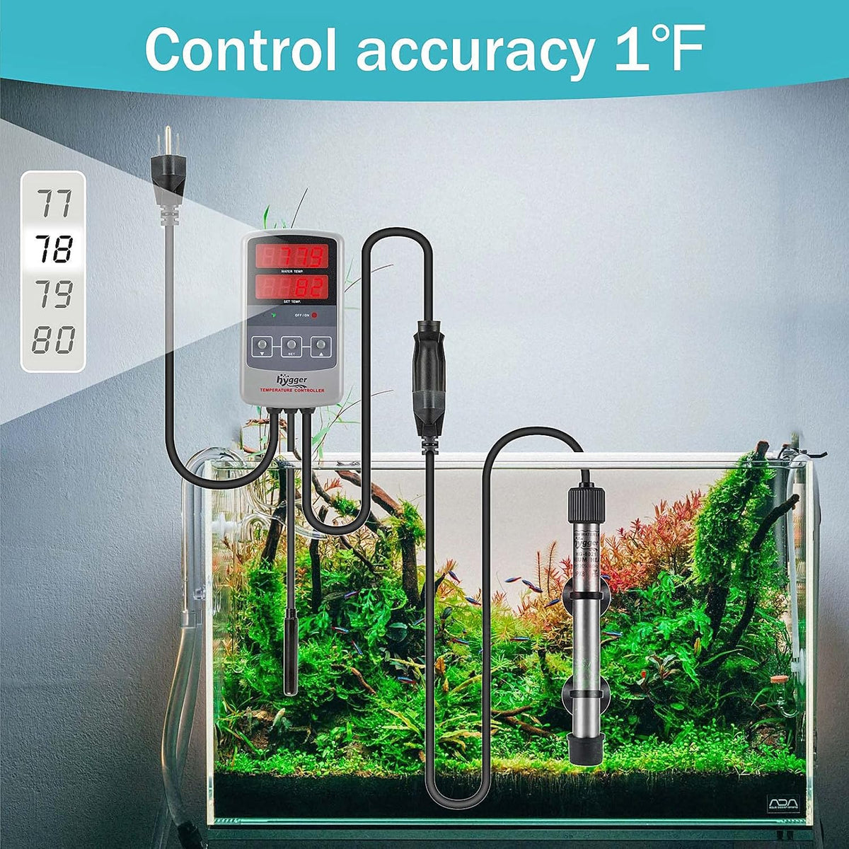 hygger Pinpoint Saltwater Aquarium Heater with Digital Thermostat IC - 100w - image 4
