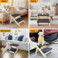 Dog Stairs/Ramp for Bed, Wooden Convertible Pet Steps, Portable Dog Ladder Up to 180 Pound for Elderly/Short-Legged Dogs, 2 Steps for Beds, Couch, Cars