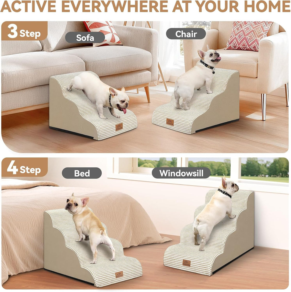 Zerbuger Dog Ramp and Stairs for Bed, Coffee 3 Steps 16" H - Beige / 3 - image 3