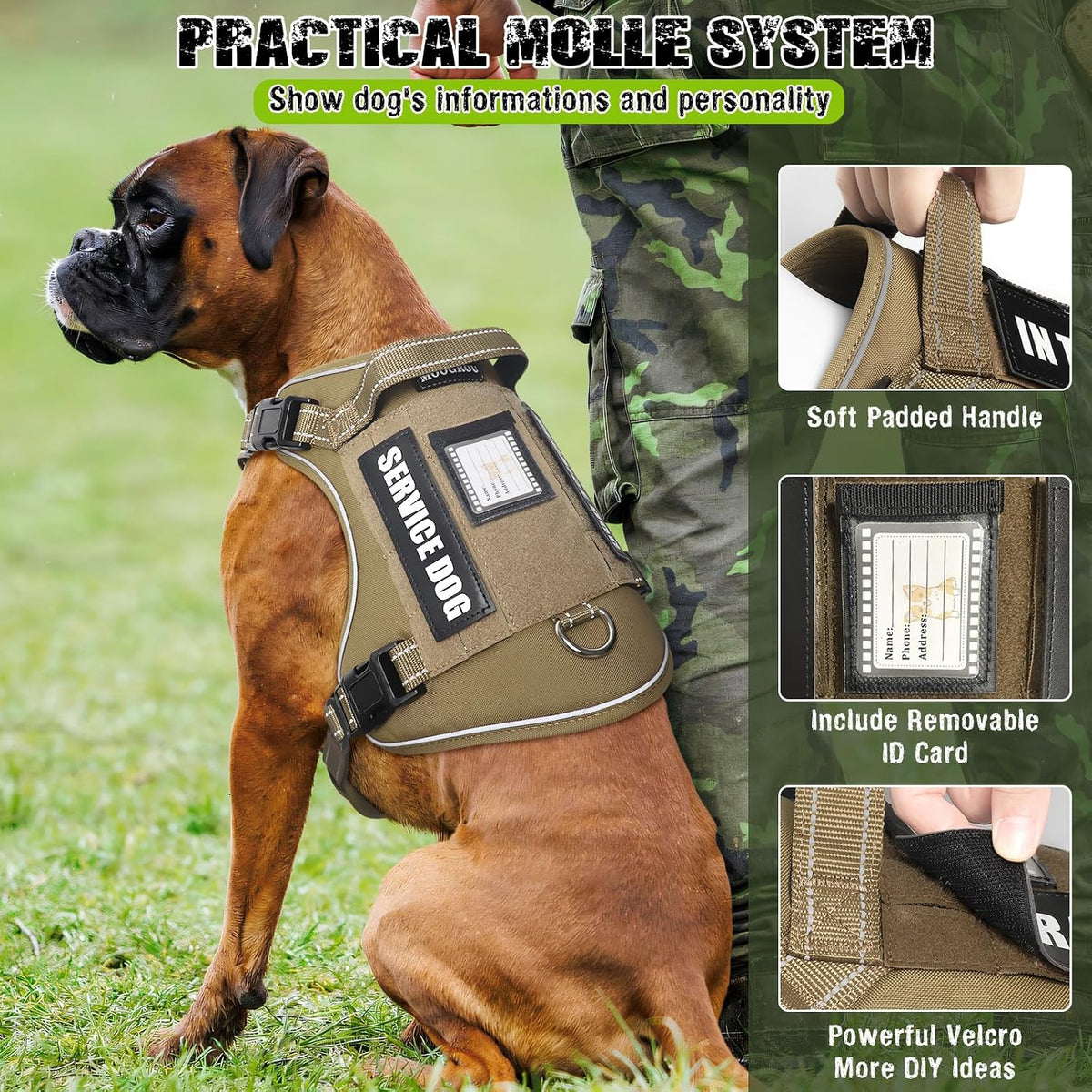 Tactical Dog Harness and Leash Set with 10 Patches for Large Dogs – Essentials for Dogs - X-Large / Brown - image 3