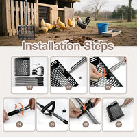 Chicken Poop Scooper - Metal Sifting Shovel & Rake 2-in-1 with Adjustable Stainless Steel Handle (37"-65"), Sand Shovel for Chicken Coops, Farm Animal Waste