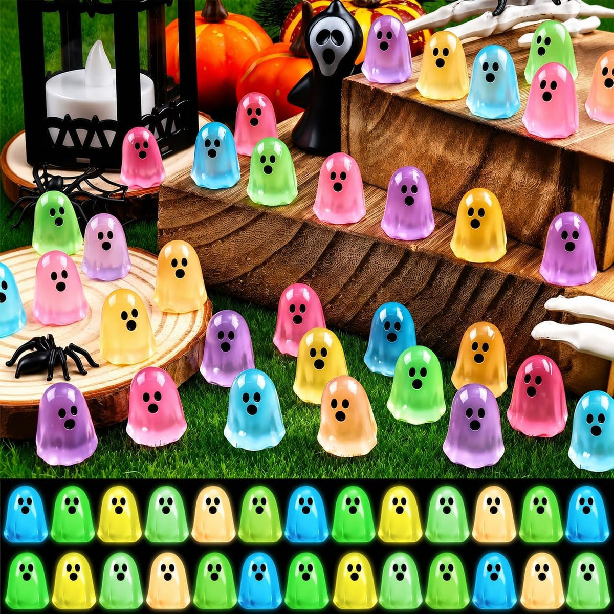 132pcs Halloween Luminous Mini Ghosts Figures 6 Colours Glow