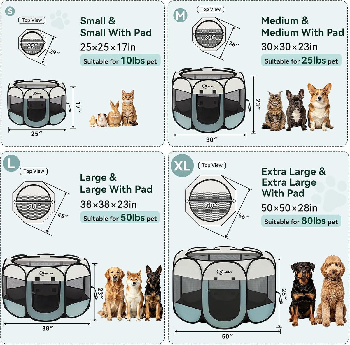 Siedihit Dog Cat Playpen, Puppy Pet Playpen Indoor for Small Dog Crate Tent Cage Outdoor, Portable - Grey / Small - image 2